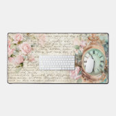 ヴィンテージ淡い色のピンクローゼオールドレタークロック デスクマット (キーボード&マウス)