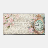 ヴィンテージ淡い色のピンクローゼオールドレタークロック デスクマット (正面)