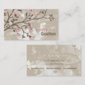 ヴィンテージ淡い色のピンク花フローラグランジタウペ 名刺 (正面/裏面)