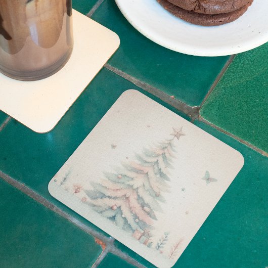 ヴィンテージ淡い色のメリークリスマス スクエアペーパーコースター