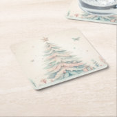 ヴィンテージ淡い色のメリークリスマス スクエアペーパーコースター (アングル)