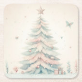 ヴィンテージ淡い色のメリークリスマス スクエアペーパーコースター (正面)