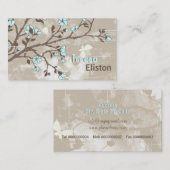 ヴィンテージ淡い色の青花フローラグランジタウペ 名刺 (正面/裏面)