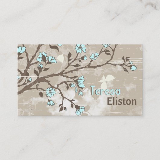 ヴィンテージ淡い色の青花フローラグランジタウペ 名刺 (正面)