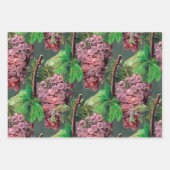 ヴィンテージ淡紫の葡萄とつる植物オングリーン ラッピングペーパーシート (正面3)