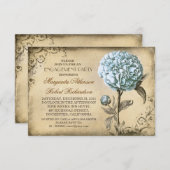 ヴィンテージ淡青色牡丹田舎婚約パーティ 招待状 (正面/裏面)