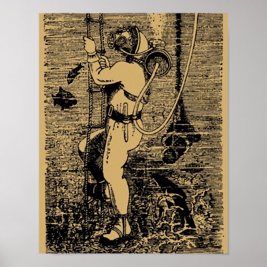 ヴィンテージ深いシースキューバダイバーステームパンク ポスター (正面)