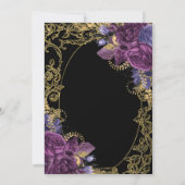 ヴィンテージ深いパープルフローラアンティーク金ゴールド誕生日 招待状 (裏面)