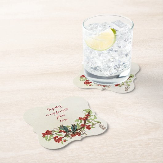 ヴィンテージ深いレッドアンドブルーバードフローラ引用文 ペーパーコースター (インサイチュ)