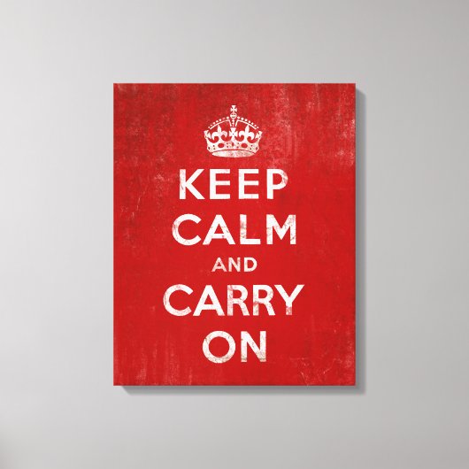 ヴィンテージ深いレッド動揺してKeep Calm and Carry On キャンバスプリント (正面)