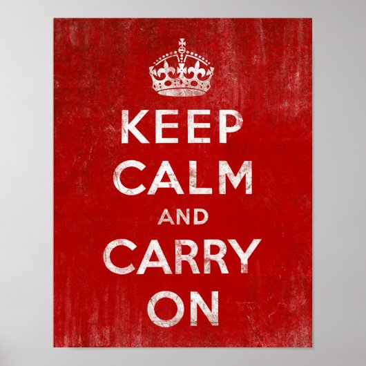 ヴィンテージ深いレッド動揺してKeep Calm and Carry On ポスター (正面)
