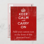 ヴィンテージ深いレッド動揺してKeep Calm and Carry On ポストカード (正面/裏面)