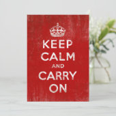 ヴィンテージ深いレッド動揺してKeep Calm and Carry On 招待状 (スタンド正面)