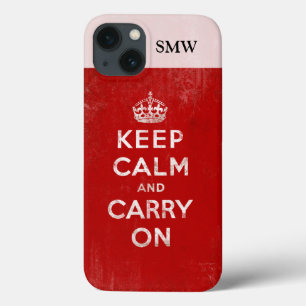 ヴィンテージ深いレッド動揺してKeep Calm and Carry On iPhone 13ケース