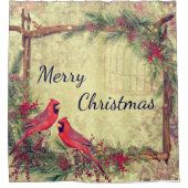 ヴィンテージ深紅色クリスマス シャワーカーテン (正面)