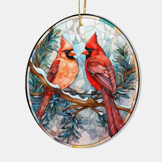 ヴィンテージ深紅色ステイングラスクリスマス セラミックオーナメント (左)