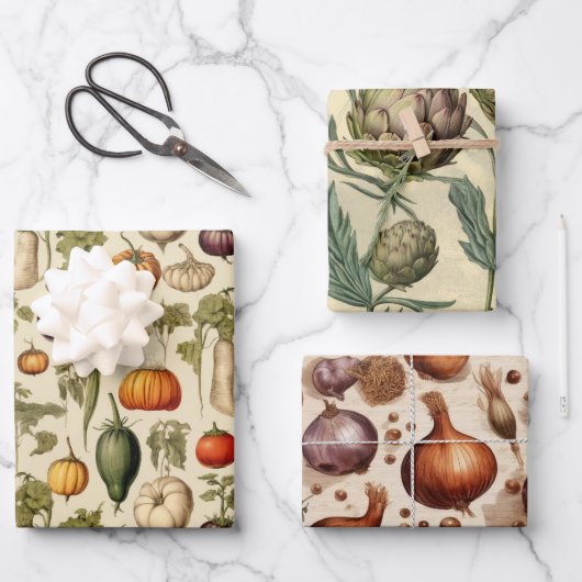 ヴィンテージ混合野菜包装紙 ラッピングペーパーシート (正面)