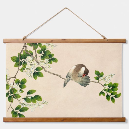 ヴィンテージ清中国の朝鳥絵画ズ 吊り下げ型タペストリー (正面)