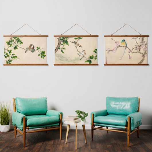 ヴィンテージ清中国の朝鳥絵画ズ 吊り下げ型タペストリー (リビング)