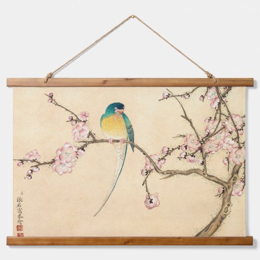 ヴィンテージ清中国の朝鳥絵画ズ 吊り下げ型タペストリー (正面3)