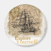 ヴィンテージ渦地図やる気を起こさせる引用文 マグネット (正面)