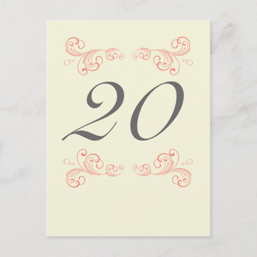ヴィンテージ渦巻き、オレンジ、グレー結婚のテーブル番号 ポストカード (正面)
