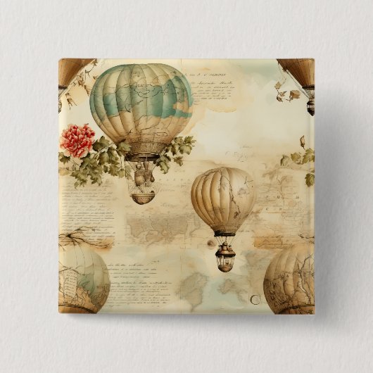 ヴィンテージ温風船（穏やかな風景） (9) 缶バッジ (正面)