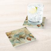 ヴィンテージ温風風船（穏やかな風景内） (6) ガラスコースター (アングル)