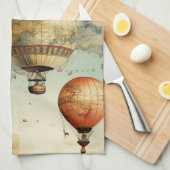 ヴィンテージ温風風船（穏やかな風景内） (6) キッチンタオル (四つ折り)