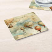 ヴィンテージ温風風船（穏やかな風景内） (6) スクエアペーパーコースター (アングル)