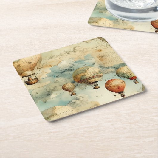 ヴィンテージ温風風船（穏やかな風景内） (6) スクエアペーパーコースター (アングル)