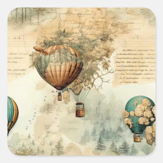 ヴィンテージ温風風船（穏やかな風景） (8) スクエアシール (正面)