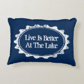 ヴィンテージ湖の家の枕ネイビーブルーとホワイト アクセントクッション (裏面)