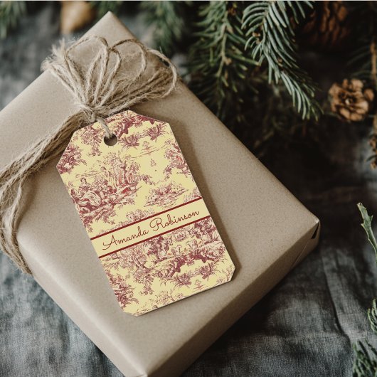 ヴィンテージ湖イエローレッドトイレデジュイミモノグラム ギフトタグ