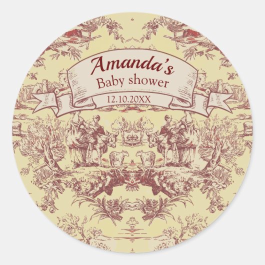 ヴィンテージ湖イエローレッドトイレデジュイミモノグラム ラウンドシール (正面)