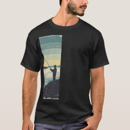 ヴィンテージ湖畔釣りシルエット Tシャツ