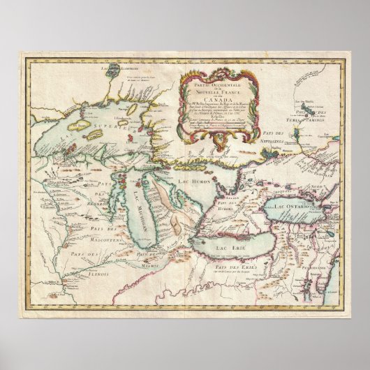 ヴィンテージ湖素晴らしの地図(1755年) ポスター (正面)