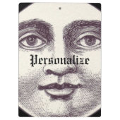 ヴィンテージ満月の男性フル顔白黒 クリップボード (裏面)