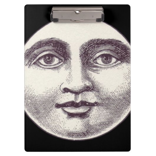 ヴィンテージ満月の男性フル顔白黒 クリップボード (正面)