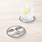 ヴィンテージ満月の男性フル顔白黒 コースター (側面)