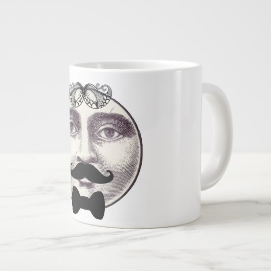 ヴィンテージ満月の顔の髭の蝶ネクタイの男性 ジャンボコーヒーマグカップ (正面右)