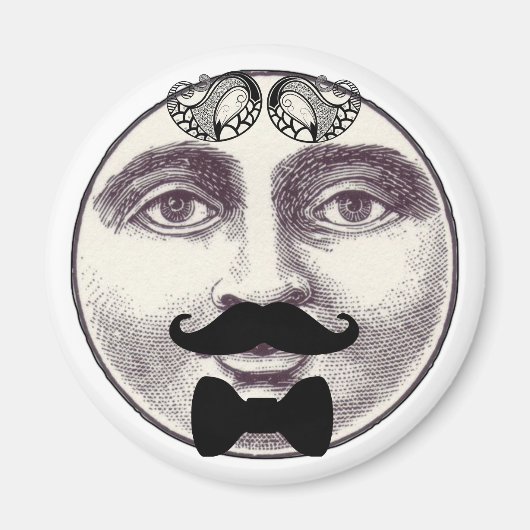 ヴィンテージ満月の顔の髭の蝶ネクタイの男性 マグネット (正面)