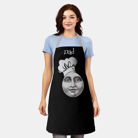 ヴィンテージ満月の顔シェフハットブラック エプロン (着用した状態)