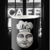 ヴィンテージ満月の顔シェフハットブラック コーヒーマグカップ