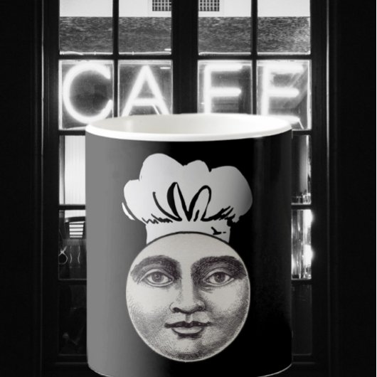 ヴィンテージ満月の顔シェフハットブラック コーヒーマグカップ