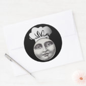 ヴィンテージ満月の顔シェフハットブラック ラウンドシール (封筒)