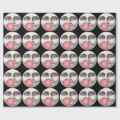 ヴィンテージ満月の顔バブルガム ラッピングペーパー (フラット)