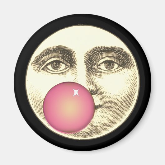 ヴィンテージ満月の顔ピンクバブルガム マグネット (正面)