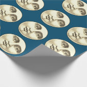 ヴィンテージ満月の顔ブルー金ゴールドスター ラッピングペーパー (角)