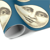 ヴィンテージ満月の顔ブルー金ゴールドスター ラッピングペーパー (ロールコーナー)